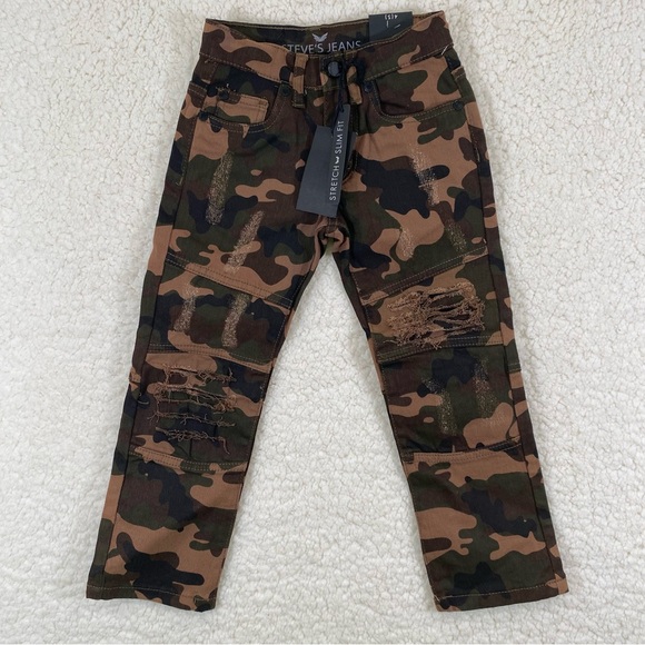 Steve's Jeans Boys Size 4 Camouflage Distressed Grunge Hip-Hop Ripped Jeans - Picture 1 of 10